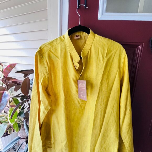Men Yellow Kurta Pant Set Size 44 XXL - Picture 1 of 4